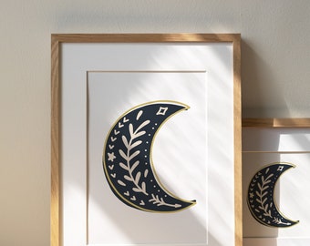 Impresión De la luna Boho, impresión de arte boho, impresión de tono de tierra, arte moderno, impresión de arte, paz, sala de yoga, impresión de arte de yoga