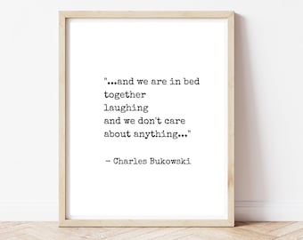Charles Bukowski Quote "..in bed together laughing..", Romantic Gift, Vintage Typewriter look, Love Print, Poetry,  Love Poem