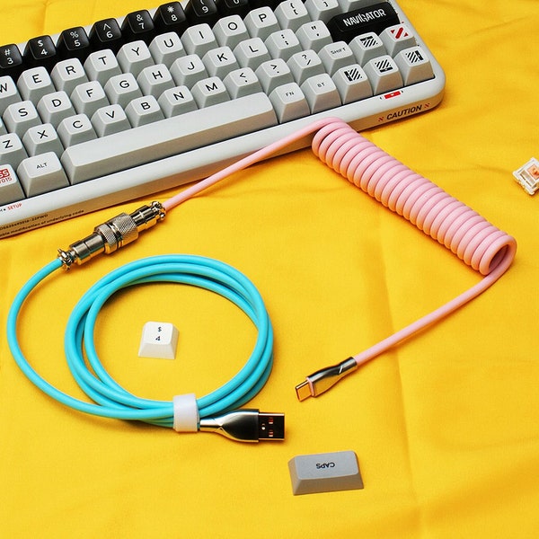 Coiled Keyboard Cable Pink Etsy