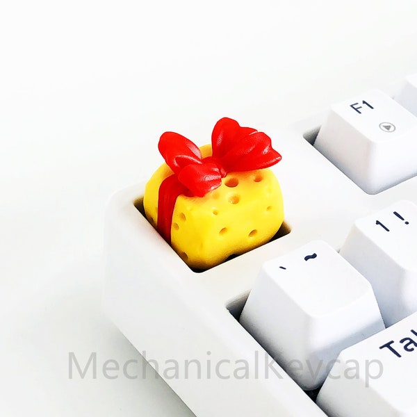 Gift for Him Cheese Keycap Bow-Tie Cute Food Handmade Resin Artisan Key Cap R4 OEM Keycaps For MX Gaming Keyboard 1 Pcs