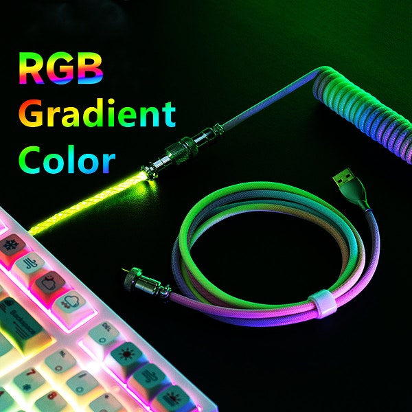 Customized Coiled Cable Line + Luminous Breathing Light RGB Aviator Connector USB Type-C for Mechanical Keyboard