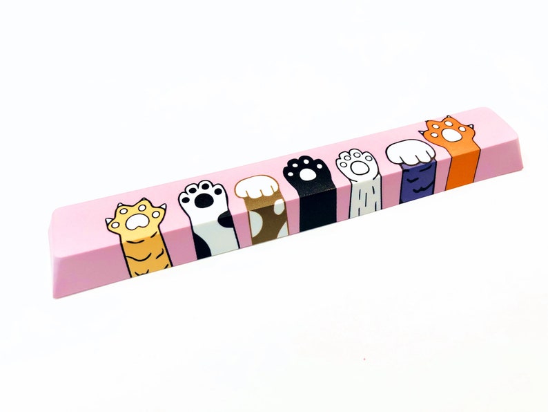6.25X Cat Paws Claw Spacebar Keycap Cute Pink Painting Colorful Keycaps Cherry Profile Key Cap for Cherry MX Mechanical Gaming Keyboard