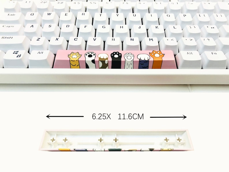 6.25X Cat Paws Claw Spacebar Keycap Cute Pink Painting Colorful Keycaps Cherry Profile Key Cap for Cherry MX Mechanical Gaming Keyboard