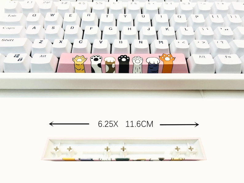 6.25X Cat Paws Claw Spacebar Keycap Cute Pink Painting Colorful Keycaps Cherry Profile Key Cap for Cherry MX Mechanical Gaming Keyboard 