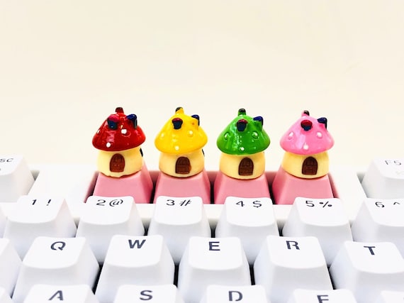 4 Pcs Mushroom House Keycap Mini Cute Colorful Keycaps Artisan - Etsy