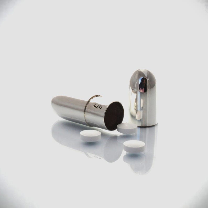MINI Sterling Silver Pill Box, Personalized Fine Polished Pill Shaped ...