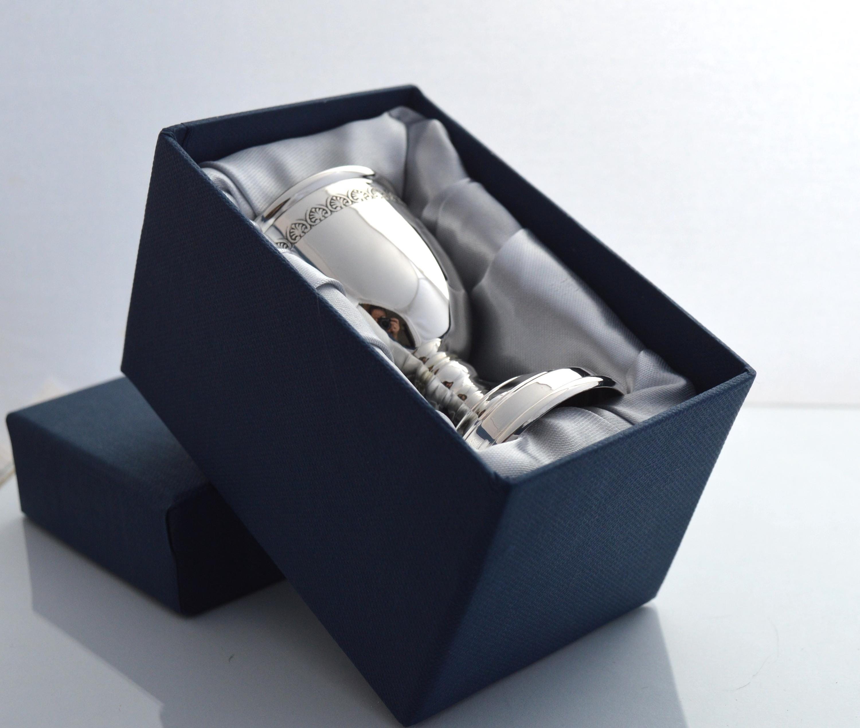 Sterling silver egg cup, personalized, hand curved, baptism or birth gift
