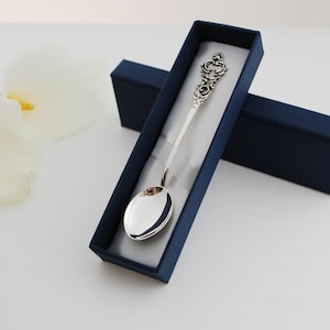 Silver spoon 925, personalized, vintage style handle, baby birth gift, christening keepsake, silver birth gift, mothers day gift