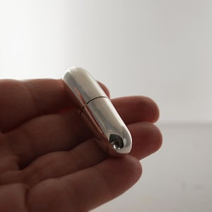 MINI Sterling silver pill box, fine polished pill shaped box, silver bullet pillbox, gift for him, luxury silver gift