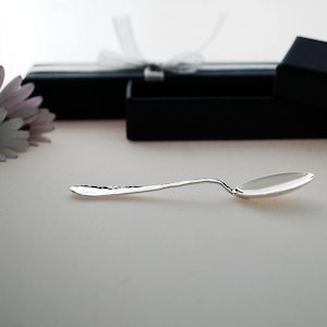 Silver hammered spoon, modern design, engraved, baby christening gift, silver birth gift, handmade
