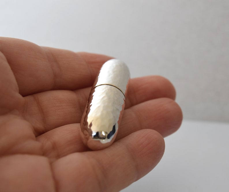 MINI Hammered Silver Pill Box, Fine Polished Pill Shaped Box, Silver ...
