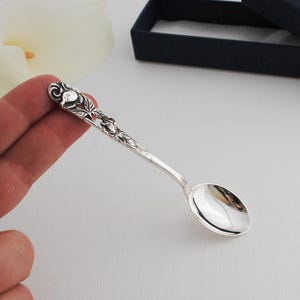 Silver spoon 925, personalized, rose on handle, baby christening keepsake, silver birth gift, mothers day gift