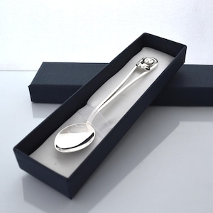 Baby silver spoon, teddy bear on handle, customized with name, baby birth gift, christening keepsake