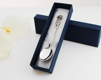 Silver spoon 925, personalized, rose on handle, baby birth gift, christening keepsake, silver birth gift, mothers day gift