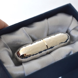 MINI Hammered silver pill box, fine polished pill shaped box, silver bullet pillbox, gift for him, luxury silver gift