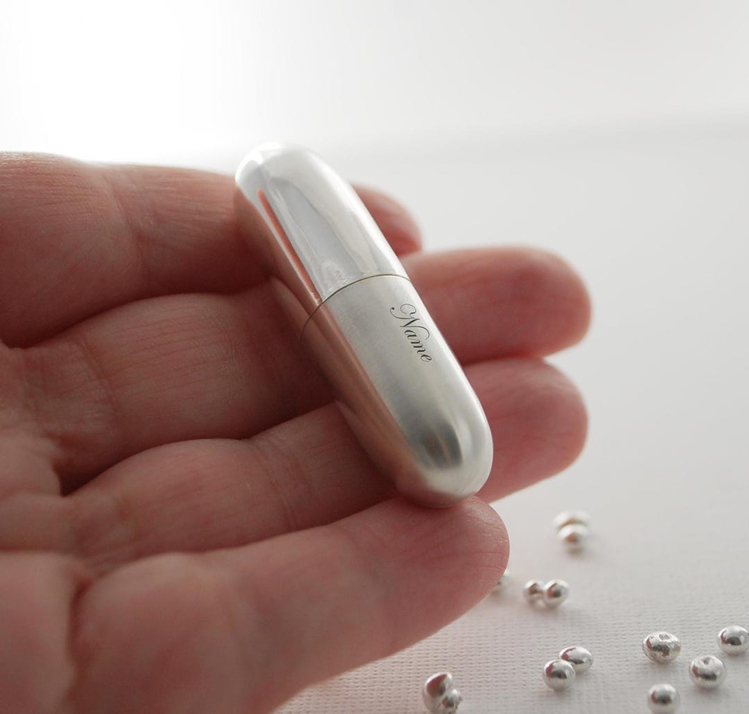 MINI Sterling Silver Pill Box, Mat/fine Polished Pill Shaped Box ...