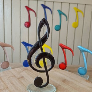 Treble Clef Fusedglass Sculpture, treble clef Figurine, Music Teacher Gift, Black Treble Clef, personalized treble clef