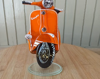 Fused Glass Orange Vespa Sculpture, Motorcycle Gift