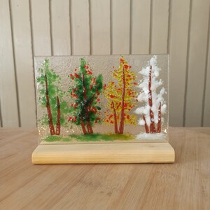 Four Season Fused Glass, Wooden Stand Fused Glass