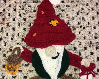 Gnome Crocheted Throw - Crocheted 51”x51” Blanket - Handmade Crocheted Throw - Gnome Blanket - Gnome Christmas Afghan