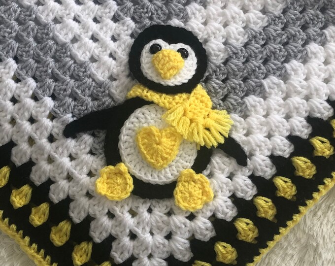 Penguin Crochet Baby Blanket Baby Blanket Handmade Baby Etsy