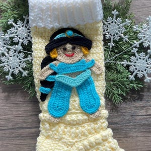 Handmade Jasmine Crochet Christmas Stocking: Princess Appliqué