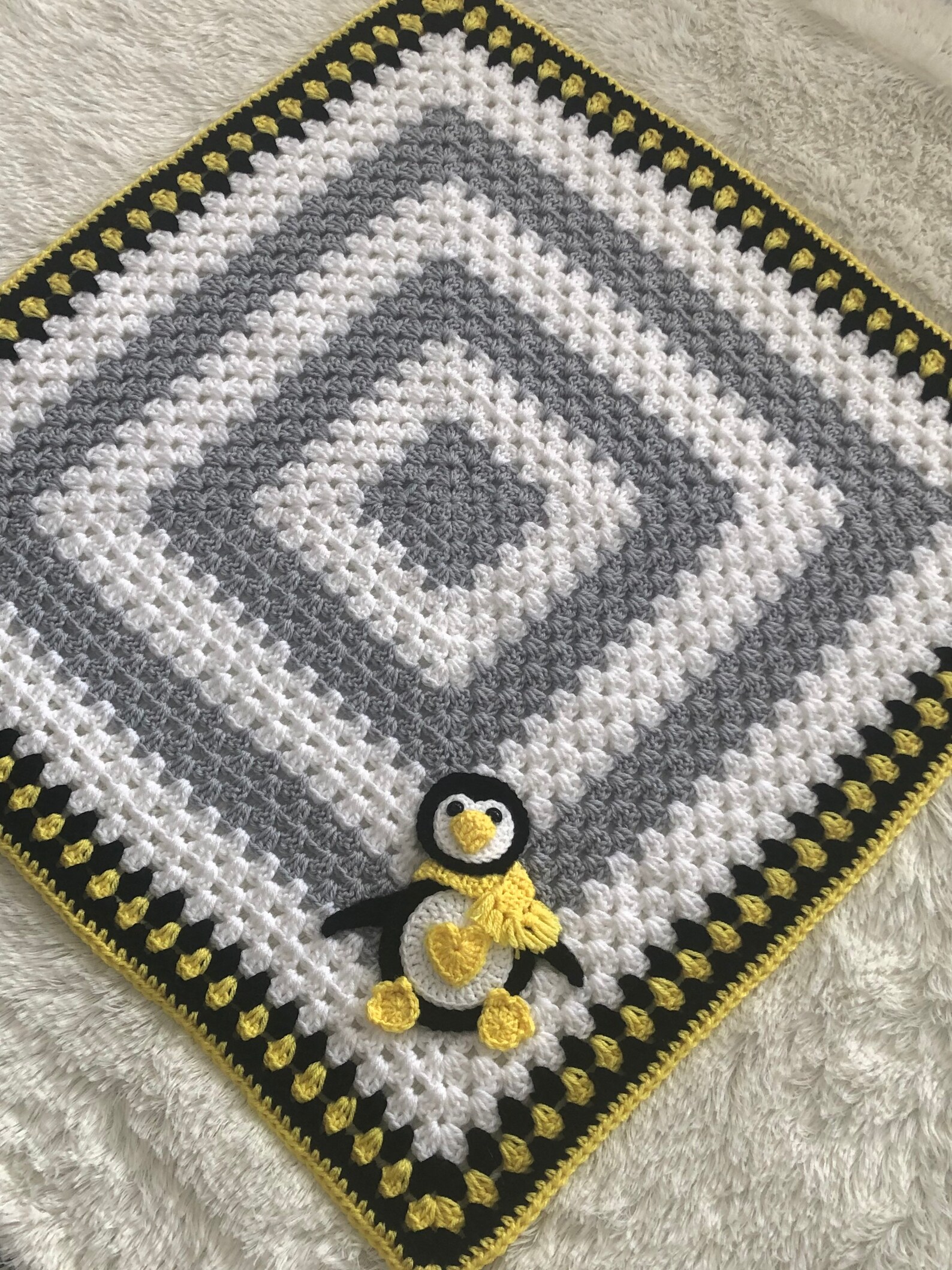 Penguin Crochet Baby Blanket Baby Blanket Handmade Baby Etsy Canada