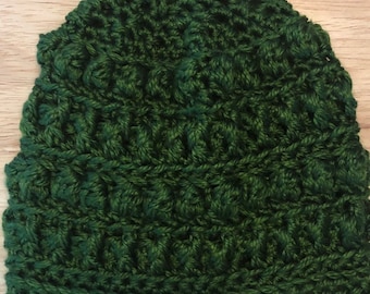 Green Handmade Messy Bun Beanie  - Hat - Winter Hat - Crocheted Beanie - Beanies  - Hats - Crocheted Hats - Ponytail Beanie