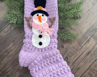 Snögubbe Virkad Julstrumpa - Handgjord - Arvegods - Souvenir - XL