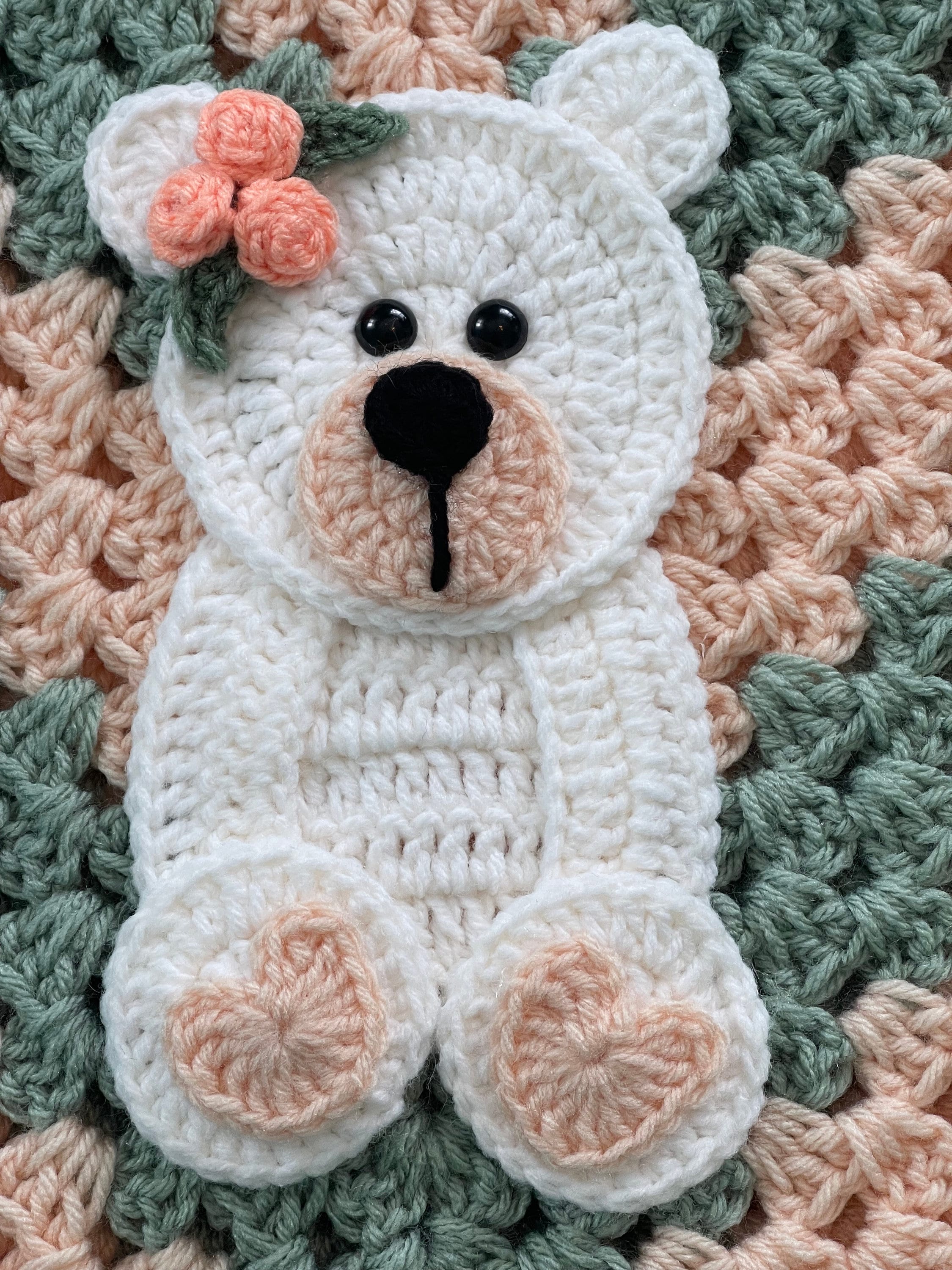Handmade Crochet Baby Blanket: Bear Appliqué, Soft Acrylic Yarn - Etsy