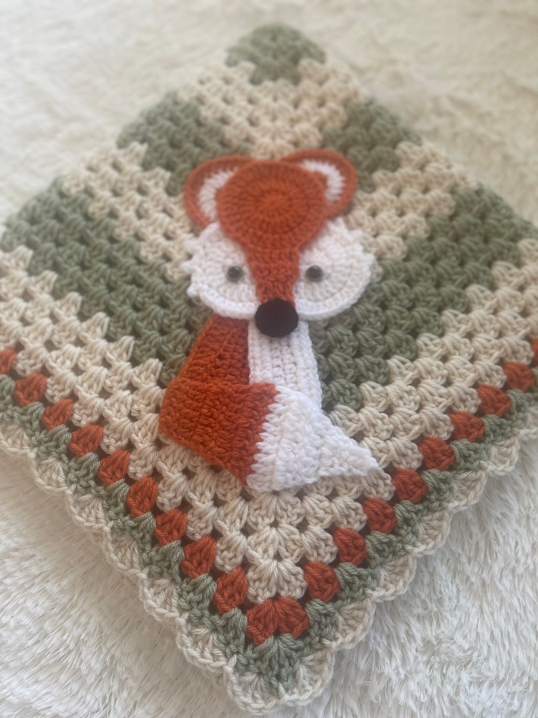 Fox Crochet Baby Blanket Baby Blanket Handmade Baby Blanket Fox Baby Blanket Crocheted Baby