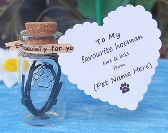 Personalised Gift From The Dog, From The Cat, From Pet, Birthday Card From Dog, Dog Mum, Dog Dad, Dog Lover, Paw Print Bracelet Present,