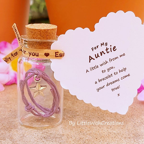 A Gift For Auntie, Wish Bracelet In Miniature Glass Bottle, Star Charm Bracelet, Birthday Gift For Auntie, Aunty Gift, Aunt, Gift For Her