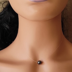 Choker necklace with transparent nylon thread, 8mm natural hematite bead, length of your choice, stainless steel clasp - gift idea for women