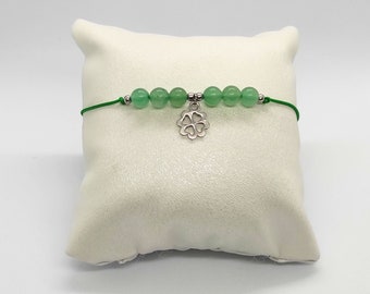 bracelet cordon vert réglable homme femme pierres naturelles aventurine perles 6 mm breloque trèfle - idée cadeau femme