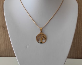 collier femme chaine serpent pendentif arbre de vie  acier inoxydable doré - idée cadeau femme