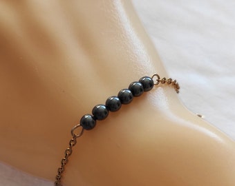 bracelet perles pierre hématite 4mm - 2 longueurs au choix - idée cadeau femme