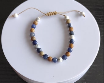 bracelet cordon  réglable gemmes pierres naturelles jaspe paysage sodalite howlite- cadeau noël homme femme