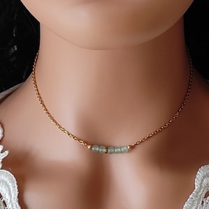 collier pierre naturelle aventurine verte 4mm chaine acier inoxydable doré 38cm+5cm