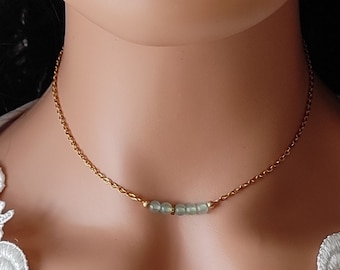 choker necklace aventurine stones 4mm gold stainless steel chain - women's gift idea