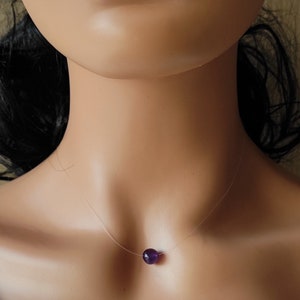 choker necklace with transparent nylon thread, natural stone bead 8mm amethyst, length of your choice, stainless steel clasp - gift idea for women