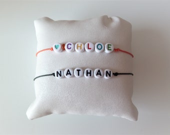 Bracciale regolabile in cordino di nylon con perline, nome personalizzato per uomo, donna e bambino - idea regalo personalizzata