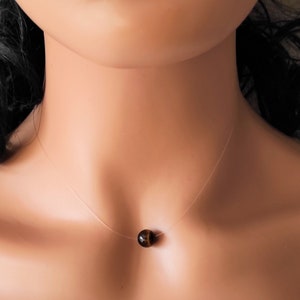 choker necklace with transparent nylon thread, 8mm natural stone bead, tiger&#39;s eye, length of your choice, stainless steel clasp - gift idea for women