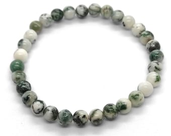 bracelet agate arbre 6mm perles rondes pierre naturelle  tailles au choix - idée cadeau homme femme