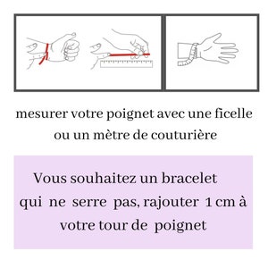 May include: Diagram illustrating how to measure a wrist for a bracelet. The image shows how to measure the wrist with a string or measuring tape. Text advises adding 1 cm to the wrist measurement for a comfortable fit.