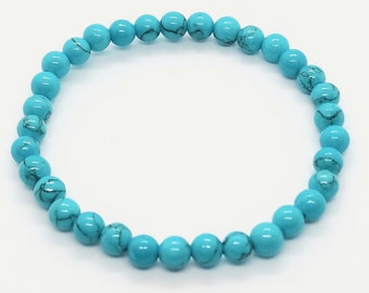 bracelet howlite bleu 6mm perles rondes pierre naturelle  tailles au choix - idée cadeau homme femme