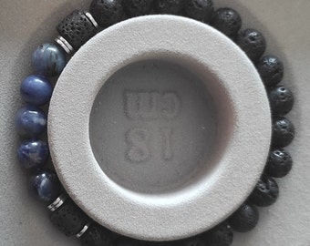 bracelet élastique pierres naturelles sodalite pierre de lave 8 mm longueur au choix cadeau noël  femme homme