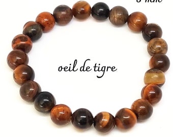 bracelet perles naturelles oeil de tigre  8 mm tailles au choix - idée cadeau homme femme