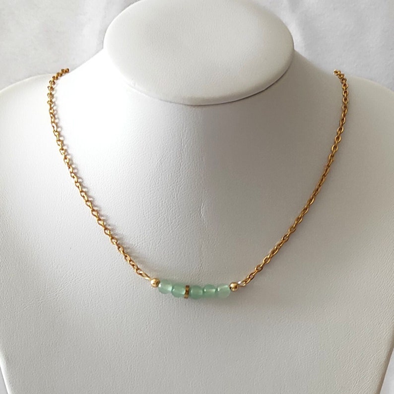 choker necklace aventurine stones 4mm gold stainless steel chain women's gift idea image 2