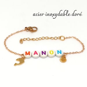 pulsera de cadena de acero inoxidable nombre personalizable en letras de colores o negras para niña niña